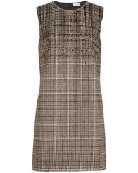 Brunello Cucinelli - Checked Alpaca And Wool Mini Dress With Dazzling Degradé-Embroidery - Lyst