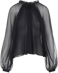Alberta Ferretti - Blouse En Soie À Manches Bouffantes - Lyst