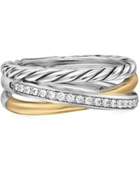 David Yurman - 18Kt Crossover Three Row Diamond Ring (7Mm) - Lyst