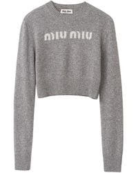 Miu Miu - Intarsien-Pullover Mit Logo - Lyst