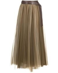 Brunello Cucinelli - Pleated Tulle-Overlay Skirt - Lyst