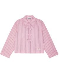 Ganni - Striped Cotton Blouse - Lyst