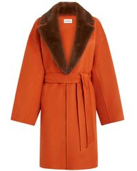 P.A.R.O.S.H. - Fur-Collar Belted Single-Breasted Coat - Lyst