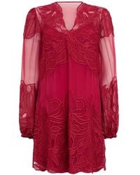 Alberta Ferretti - Sheer-Sleeve Mini Dress - Lyst