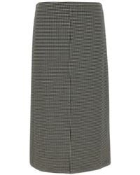 Elena Miro - Geruite Straight Midi-Rok - Lyst