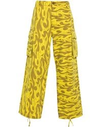 ERL - Pantaloni Cargo Stampati Con Fiamme Gialle - Lyst