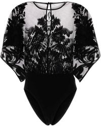 Norma Kamali - Floral-Lace Draped-Sleeve Top - Lyst