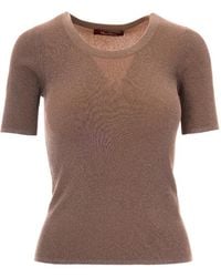 Max Mara - Ribbed-Knit Metallic-Thread T-Shirt - Lyst