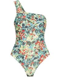 Ganni - Floral-Print One-Shoulder Swimsuit - Lyst