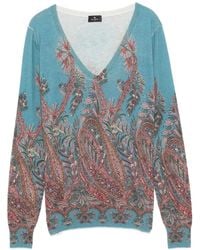 Etro - Top Met Paisley-Print En V-Hals - Lyst