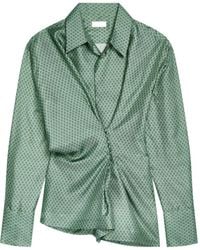 Dries Van Noten - Drapierte Seidenbluse mit geometrischem Muster - Lyst