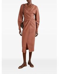 Brunello Cucinelli - Wrap-Style Long-Sleeve Midi Dress - Lyst