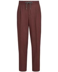 Brunello Cucinelli - Virgin Wool And Cashmere Flannel Trousers With Drawstring And Double Pleats - Lyst
