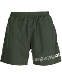 BOSS - Dolphin Logo-Print Swim Shorts - Lyst
