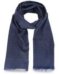 Isaia - Monogram-Print Frayed Scarf - Lyst