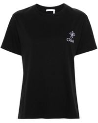 Chloé - Katoenen T-shirt Met Geborduurd Logo - Lyst