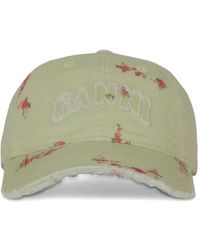 Ganni - Floral-Print Distressed Baseball Cap - Lyst