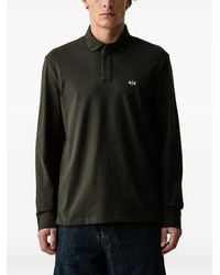 ARMANI EXCHANGE - Logo-Embroidered Long-Sleeve Polo Shirt - Lyst