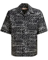 Marni - Scribble-Print Short-Sleeve Cotton Shirt - Lyst