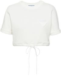 Prada - Cropped Fleece T-shirt - Lyst
