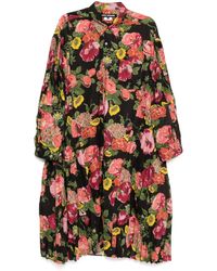 Junya Watanabe - Plissiertes Kleid Mit Blumen-Print - Lyst