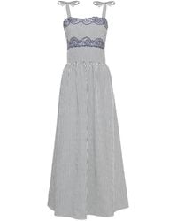 Loretta Caponi - Sabine Lace-Trimmed Striped Midi Dress - Lyst