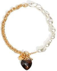 Bimba Y Lola - Chain And Pearl Necklace With Amber Resin Heart - Lyst