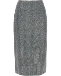 Ermanno Scervino - Rhinestone-Embellished Herringbone Silk Midi Skirt - Lyst