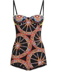 Dolce & Gabbana - Carretto-Print Balconette One-Piece Swimsuit - Lyst