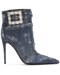 Dolce & Gabbana - Patchwork Denim Ankle Boots With Rhinestone Buckle - Lyst