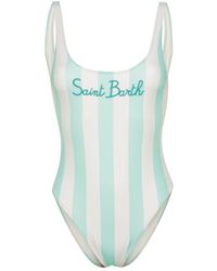 Mc2 Saint Barth - Logo-embroidered Striped Swimsuit - Lyst