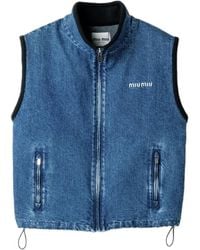 Miu Miu - Gilet En Jean À Logo Brodé - Lyst