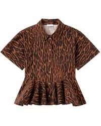 Ganni - Camisa De Algodón Con Motivo De Leopardo - Lyst