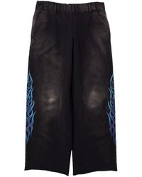 KAMIYA - Flame-Print Distressed Trousers - Lyst