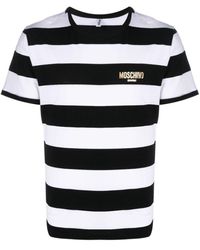 Moschino - T-shirt rayé en coton à logo imprimé - Lyst
