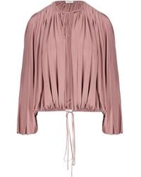 Saint Laurent - Drawstring Gathered-Shoulder Blouse - Lyst