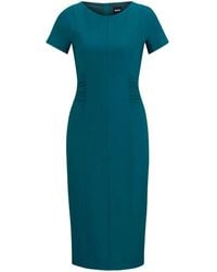 BOSS - Short-Sleeve Ruched Midi Dress - Lyst