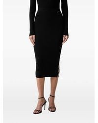 Fracomina - Ribbed-Knit Logo-Button Midi Skirt - Lyst