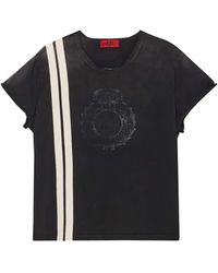 424 - Stripe-Detail Crest-Print T-Shirt - Lyst