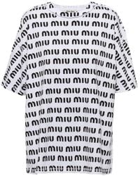 Miu Miu - T-shirt en coton à logo imprimé - Lyst