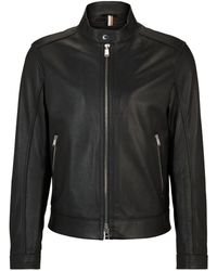 BOSS - Leather Biker Jacket - Lyst