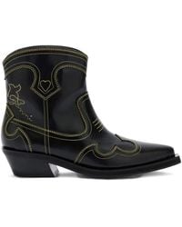 Ganni - Low Shaft Embroidered Western Boots - Lyst
