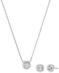 Michael Kors - Fulton Precious-Metal Plated Sterling Pavé-Logo Charm Necklace And Earrings Gift Set - Lyst