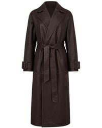 Nour Hammour - Manteau En Cuir À Taille Ceinturée - Lyst