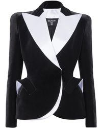 Balmain - Two-Tone Velvet Blazer - Lyst