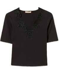 Twinset - Ribbed T-Shirt With Lace - Lyst