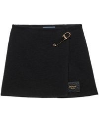 Prada - Logo-Patch Twill Mini Skirt - Lyst