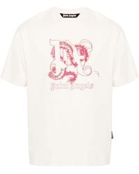 Palm Angels - Katoenen T-shirt Met Draak Monogram - Lyst
