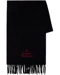 Vivienne Westwood - Logo-Embroidered Fringed Wool Scarf - Lyst