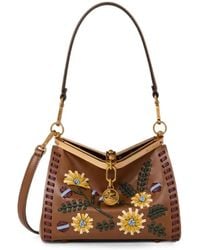 Etro - Small Leather Vela Bag With Threading And Floral Motif - Lyst